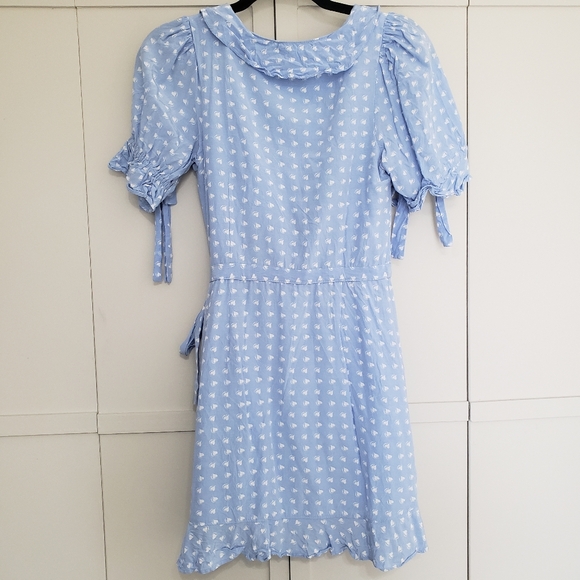 For Love and Lemons Baby Blue Sweetheart Wrap Mini Dress Small - Picture 9 of 13